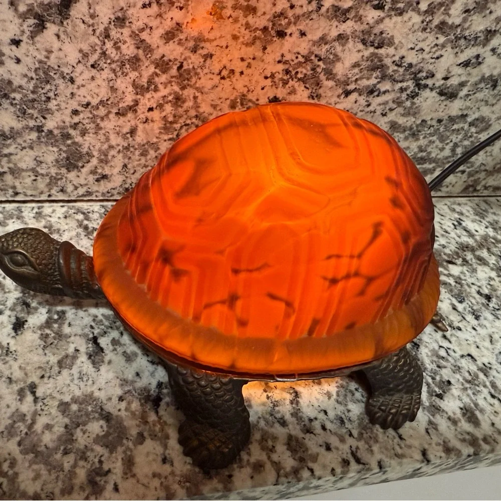 Turtle Shaped Reptile Heat Lamp‎ - Brown glass shell brass finish metal